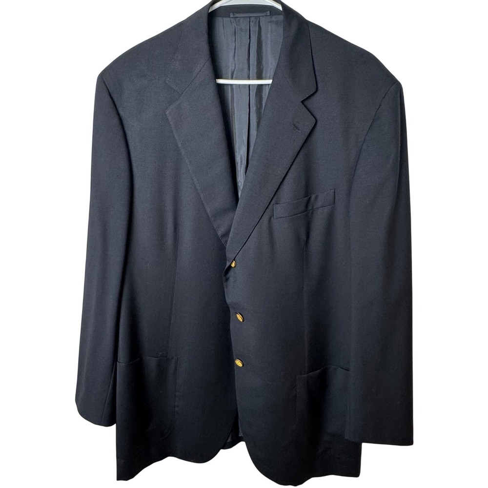 Faconnable Blazer Men 48 Navy Blue Wool Gold‎ Crest Buttons Italy Tailleur